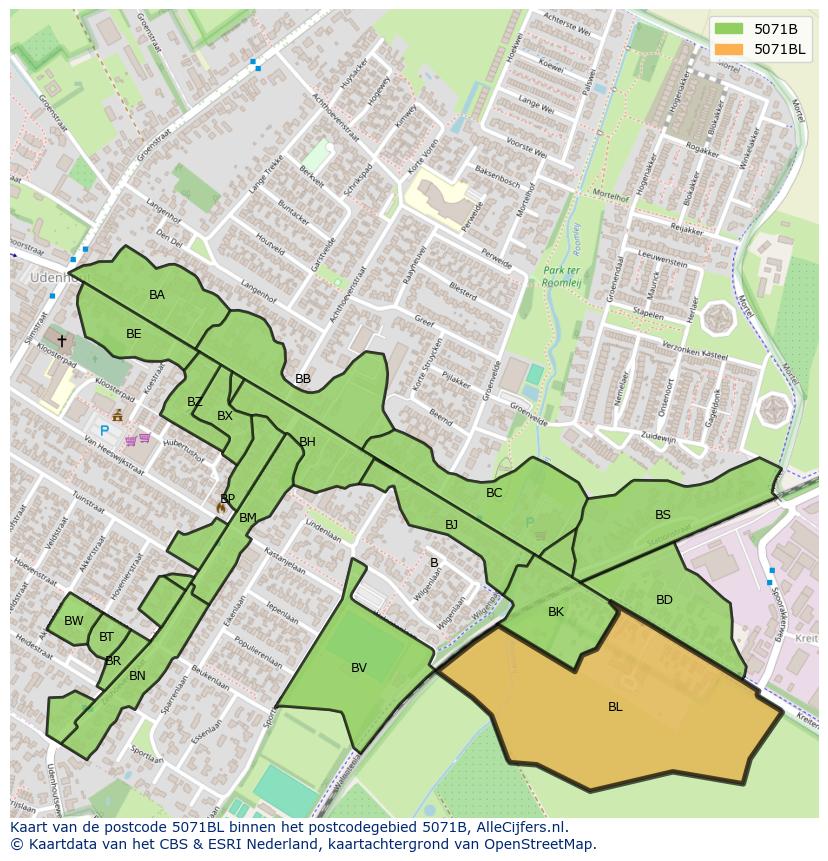 Afbeelding van het postcodegebied 5071 BL op de kaart.