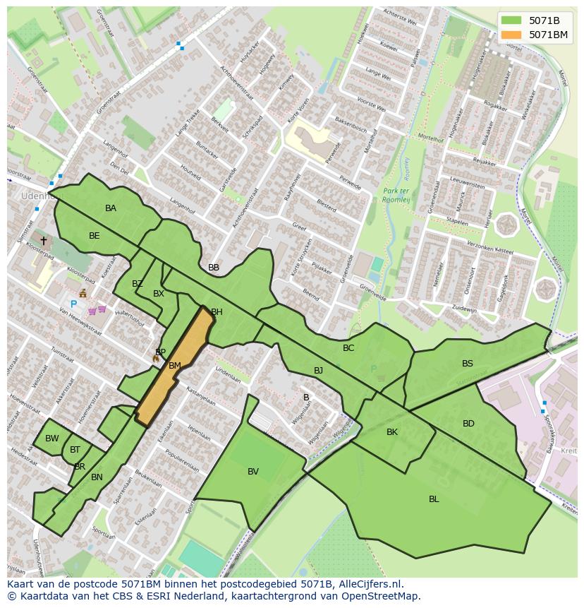 Afbeelding van het postcodegebied 5071 BM op de kaart.