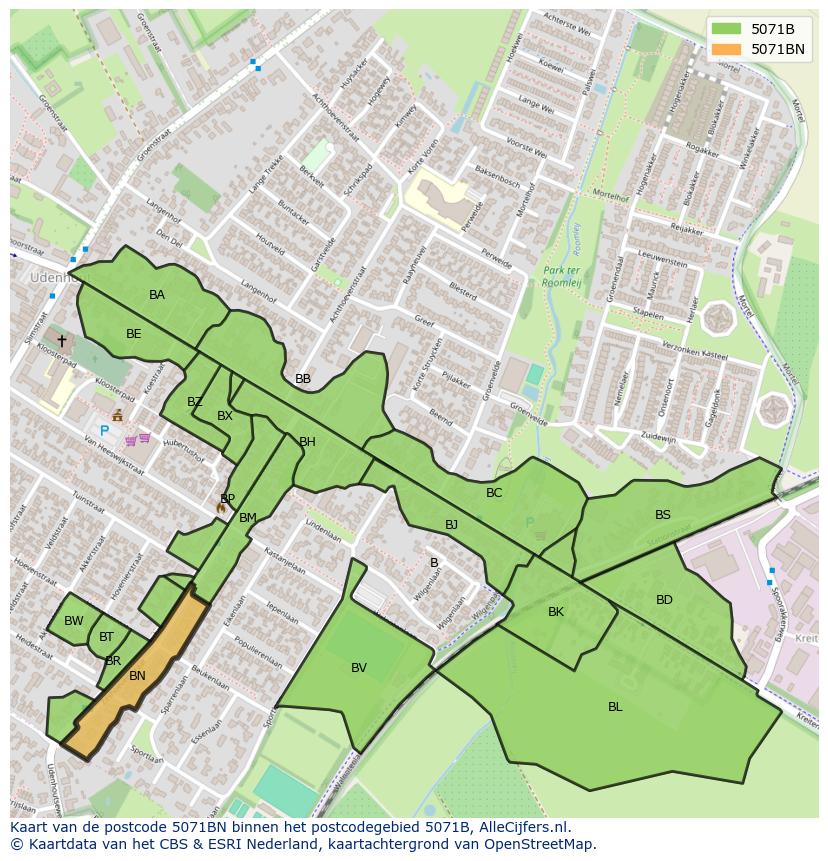 Afbeelding van het postcodegebied 5071 BN op de kaart.