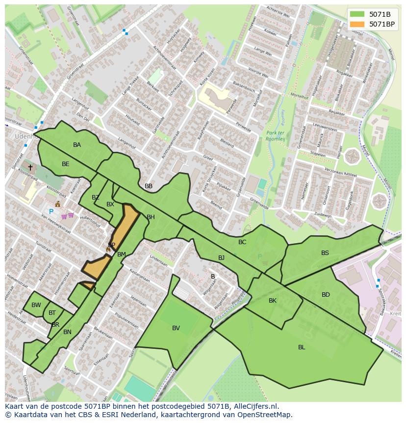 Afbeelding van het postcodegebied 5071 BP op de kaart.