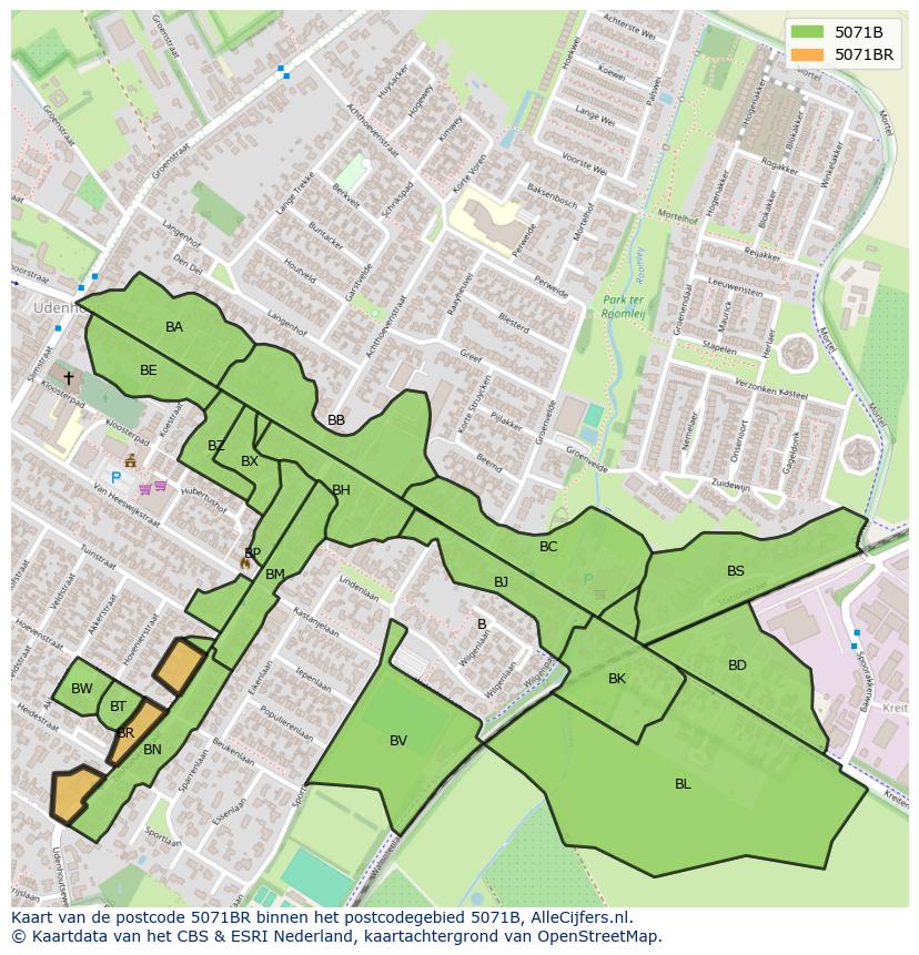 Afbeelding van het postcodegebied 5071 BR op de kaart.