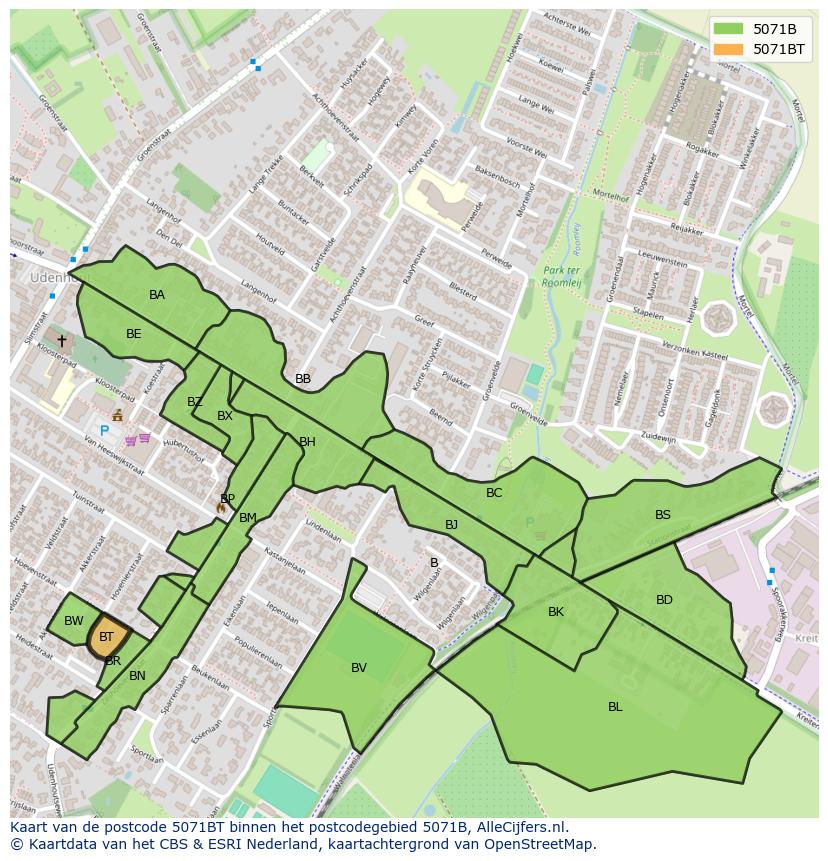 Afbeelding van het postcodegebied 5071 BT op de kaart.