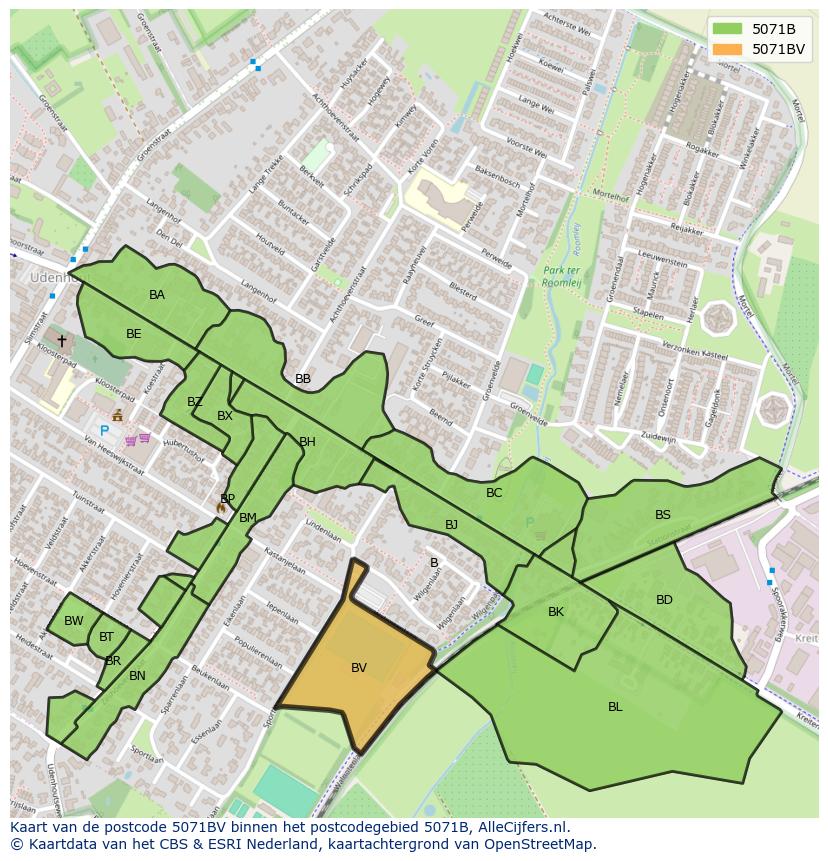 Afbeelding van het postcodegebied 5071 BV op de kaart.