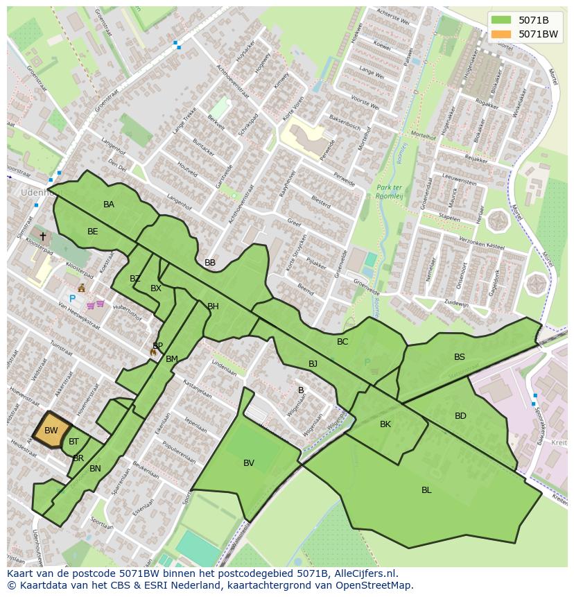 Afbeelding van het postcodegebied 5071 BW op de kaart.