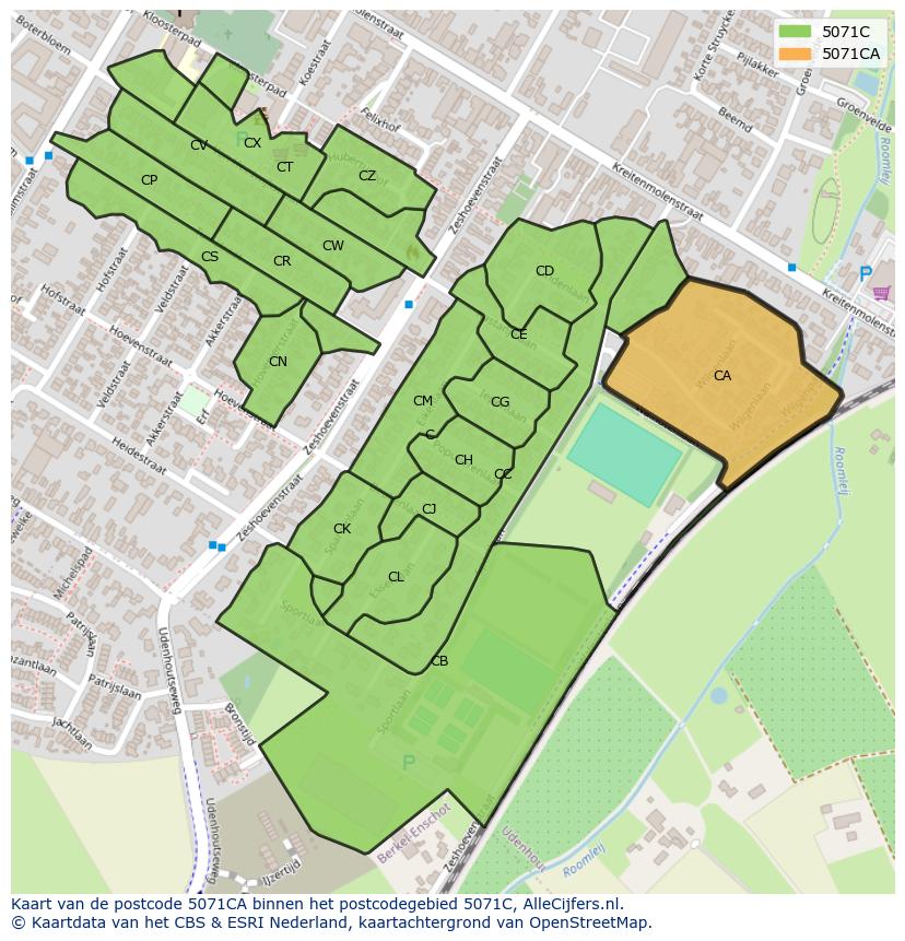 Afbeelding van het postcodegebied 5071 CA op de kaart.