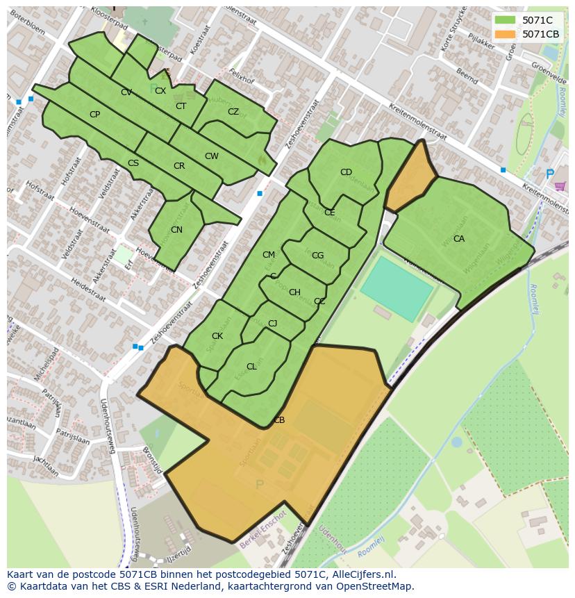 Afbeelding van het postcodegebied 5071 CB op de kaart.