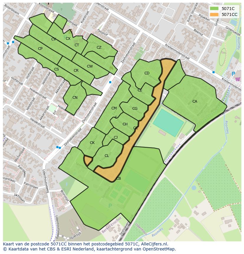 Afbeelding van het postcodegebied 5071 CC op de kaart.