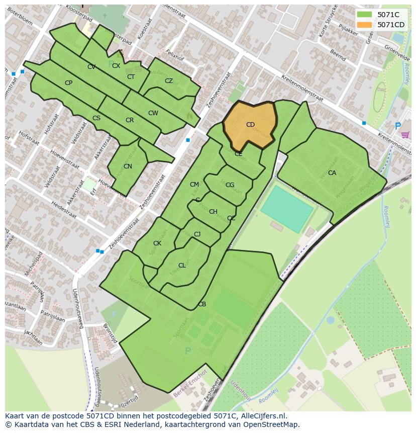 Afbeelding van het postcodegebied 5071 CD op de kaart.
