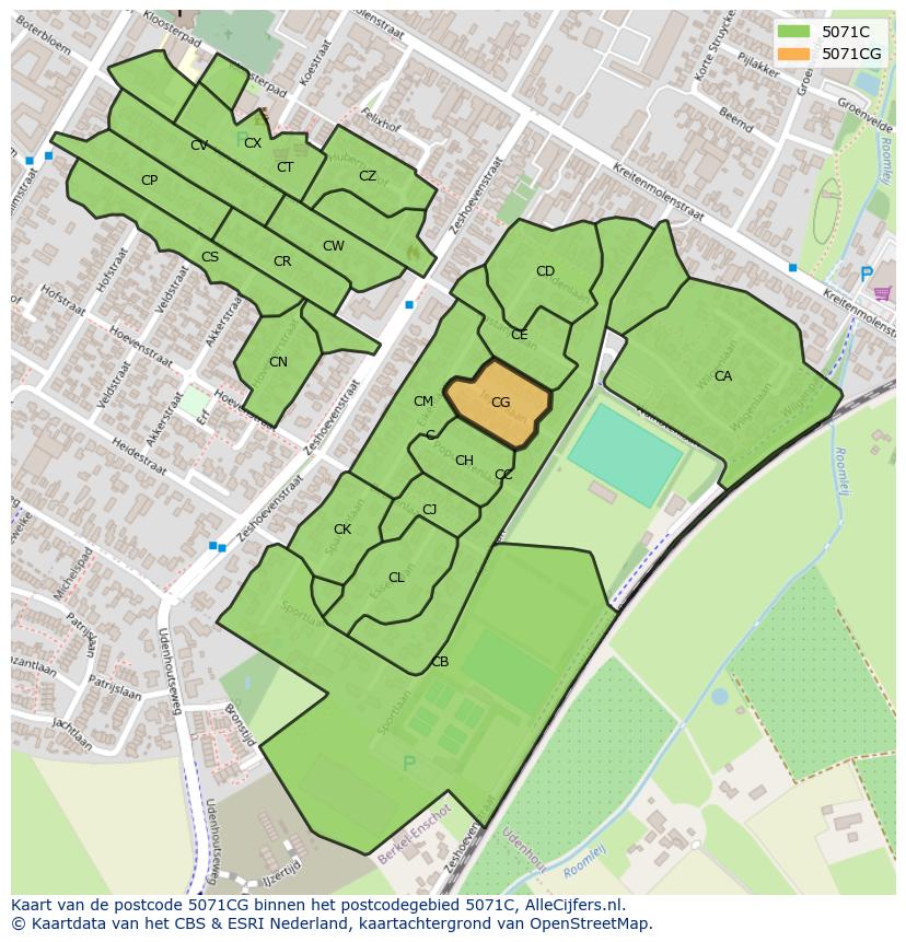 Afbeelding van het postcodegebied 5071 CG op de kaart.