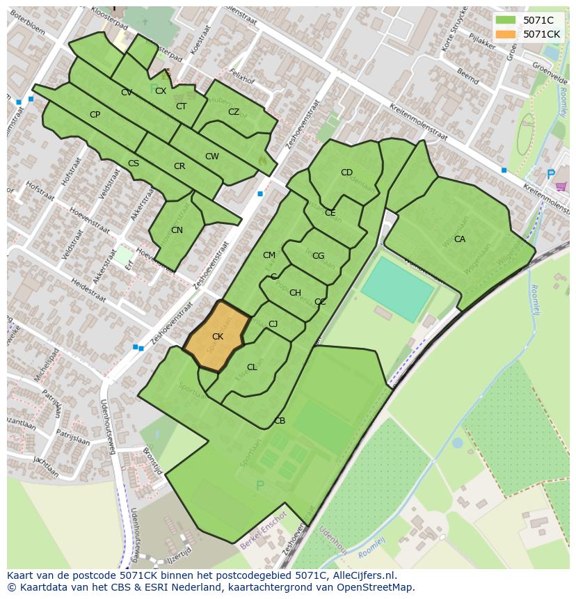 Afbeelding van het postcodegebied 5071 CK op de kaart.