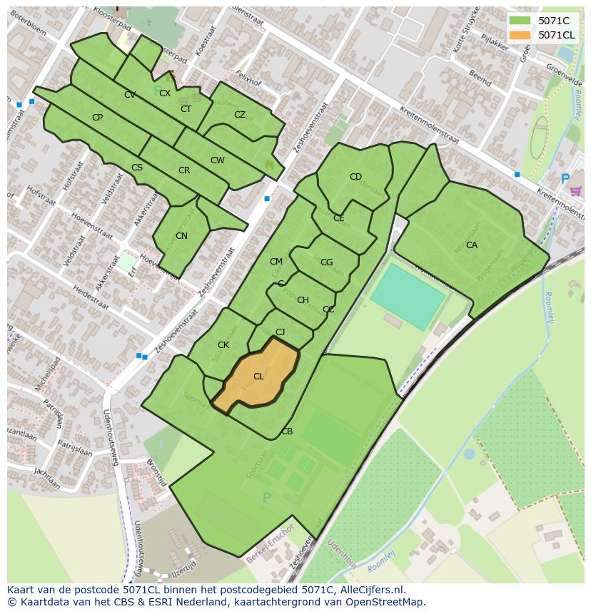 Afbeelding van het postcodegebied 5071 CL op de kaart.