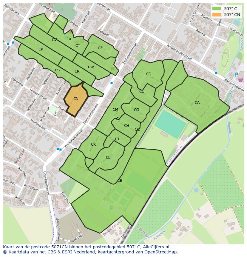 Afbeelding van het postcodegebied 5071 CN op de kaart.