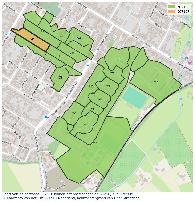Afbeelding van het postcodegebied 5071 CP op de kaart.