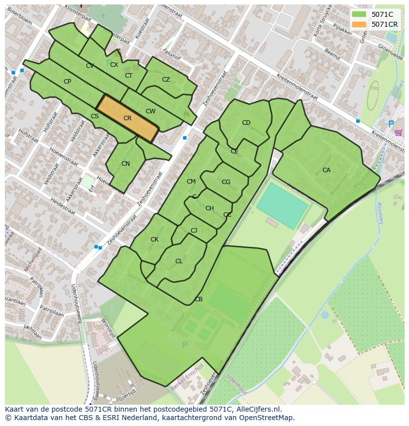 Afbeelding van het postcodegebied 5071 CR op de kaart.