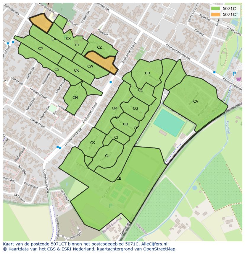 Afbeelding van het postcodegebied 5071 CT op de kaart.