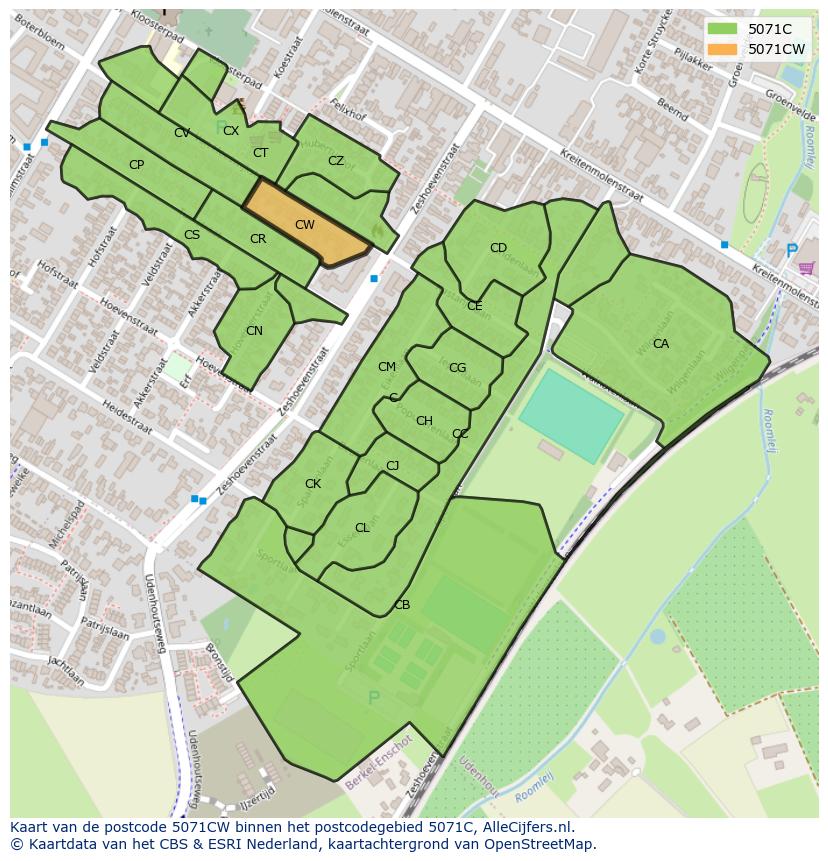 Afbeelding van het postcodegebied 5071 CW op de kaart.