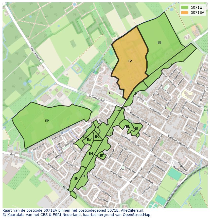 Afbeelding van het postcodegebied 5071 EA op de kaart.