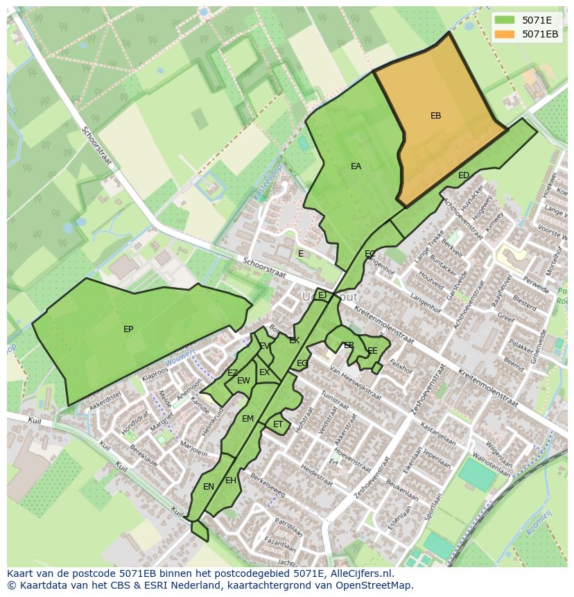 Afbeelding van het postcodegebied 5071 EB op de kaart.