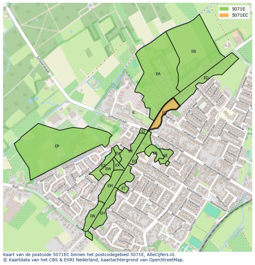 Afbeelding van het postcodegebied 5071 EC op de kaart.