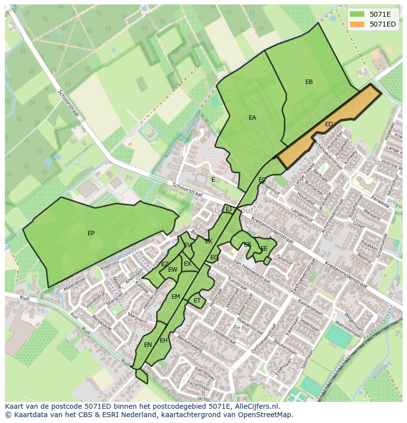 Afbeelding van het postcodegebied 5071 ED op de kaart.