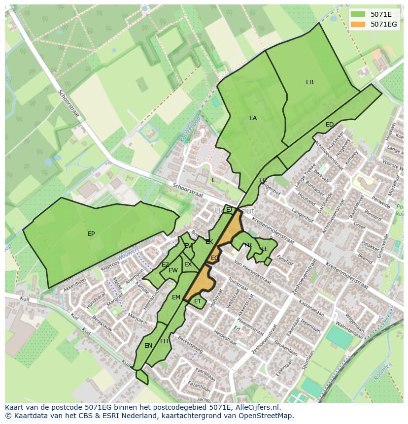 Afbeelding van het postcodegebied 5071 EG op de kaart.