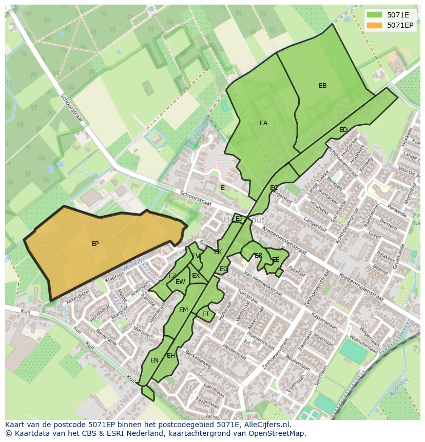 Afbeelding van het postcodegebied 5071 EP op de kaart.