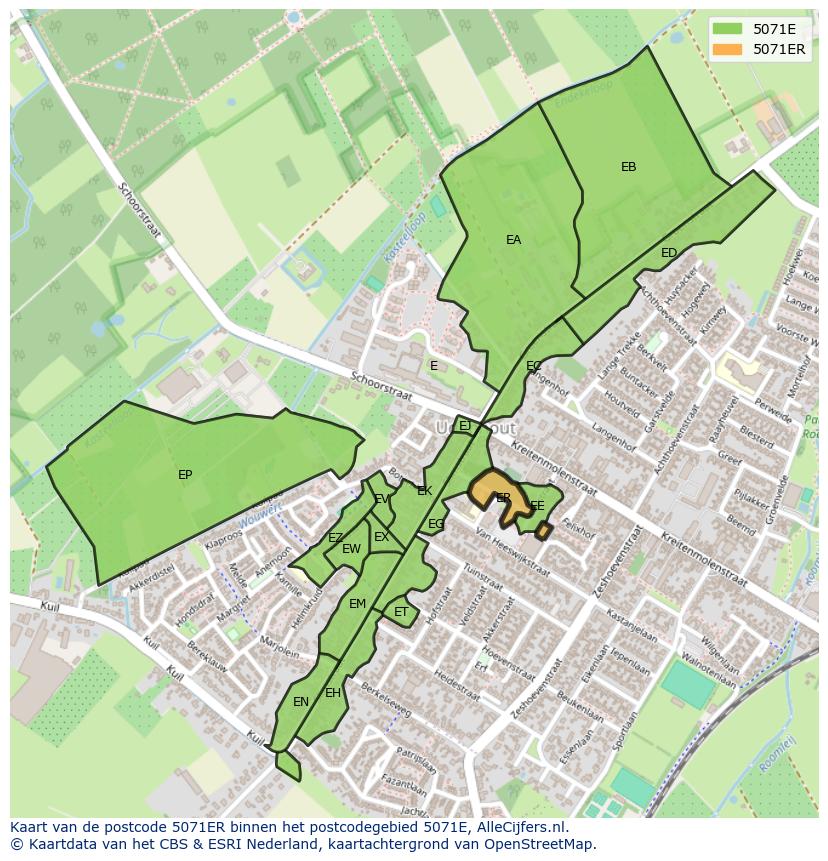 Afbeelding van het postcodegebied 5071 ER op de kaart.