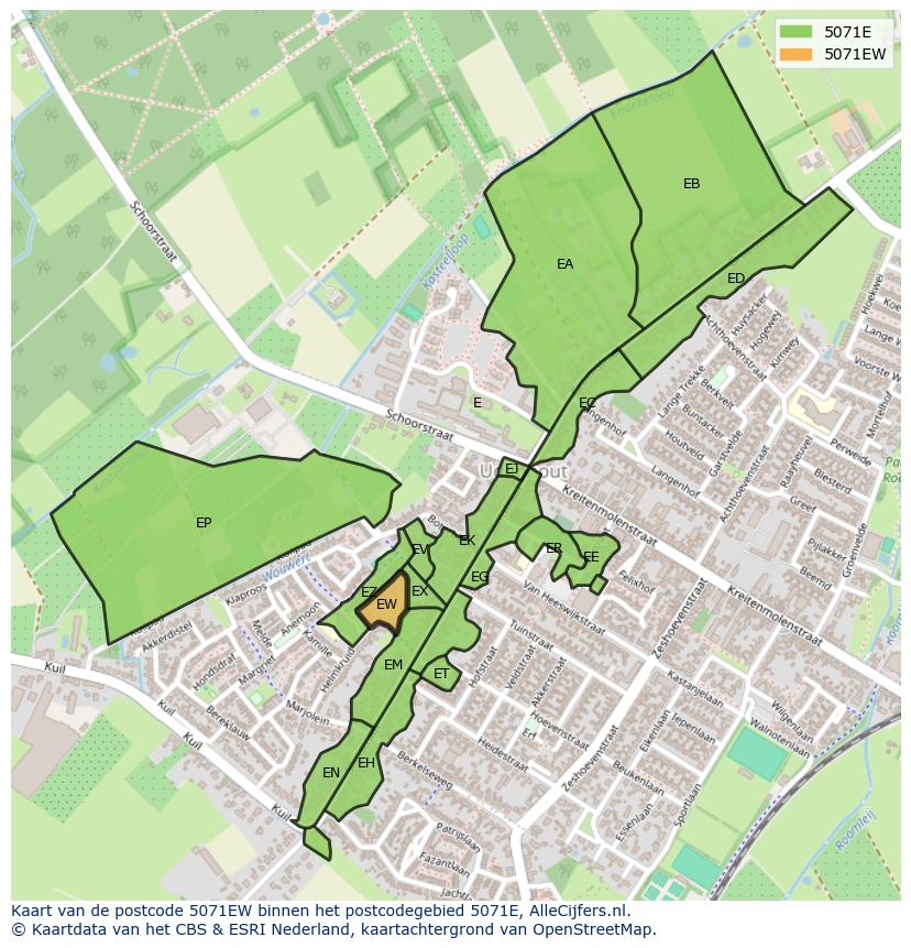 Afbeelding van het postcodegebied 5071 EW op de kaart.
