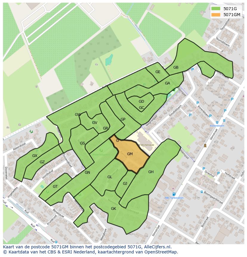 Afbeelding van het postcodegebied 5071 GM op de kaart.