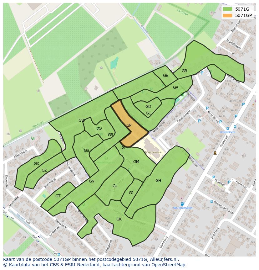 Afbeelding van het postcodegebied 5071 GP op de kaart.
