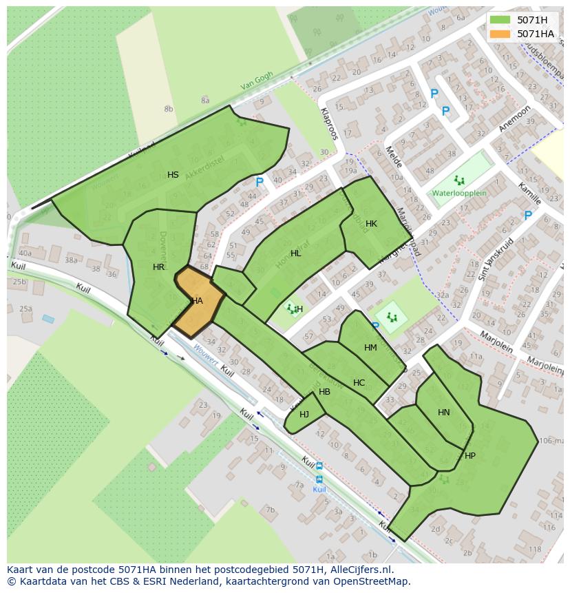 Afbeelding van het postcodegebied 5071 HA op de kaart.