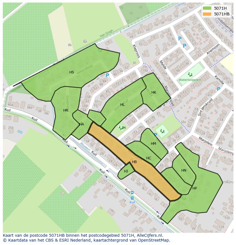 Afbeelding van het postcodegebied 5071 HB op de kaart.