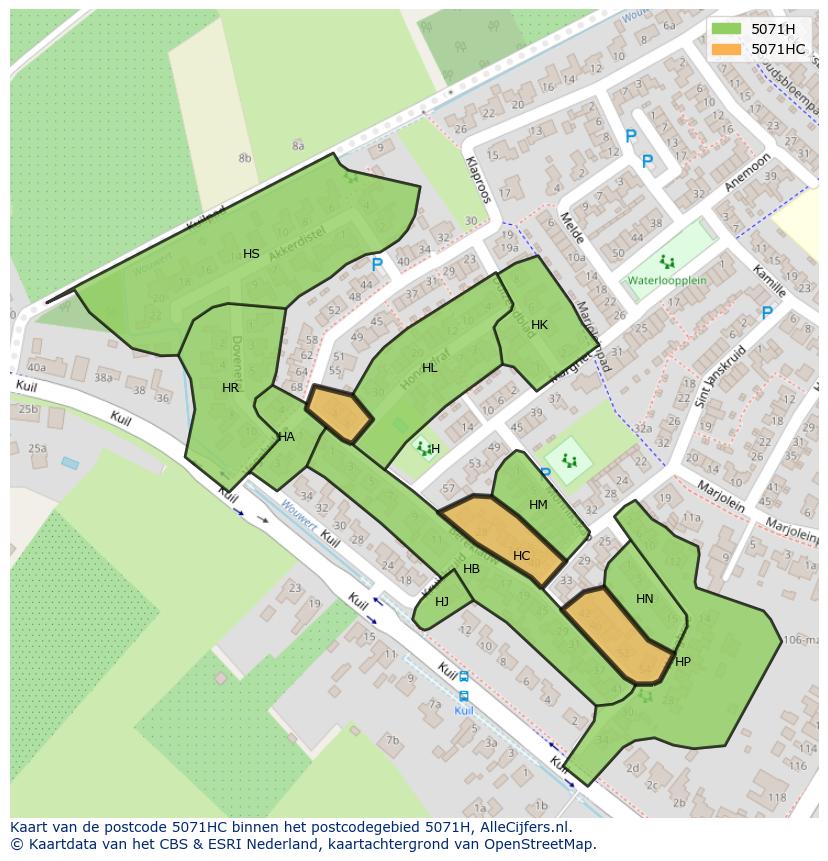 Afbeelding van het postcodegebied 5071 HC op de kaart.