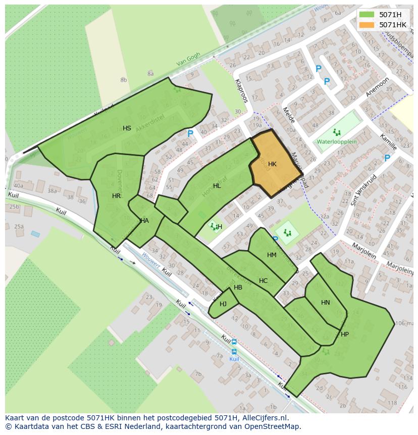 Afbeelding van het postcodegebied 5071 HK op de kaart.