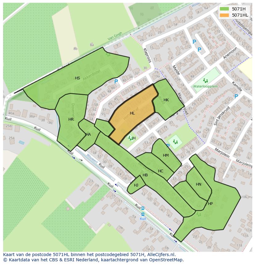 Afbeelding van het postcodegebied 5071 HL op de kaart.