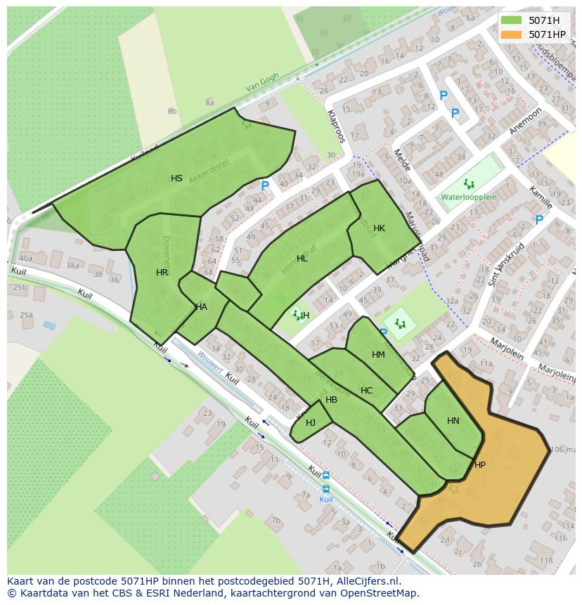 Afbeelding van het postcodegebied 5071 HP op de kaart.