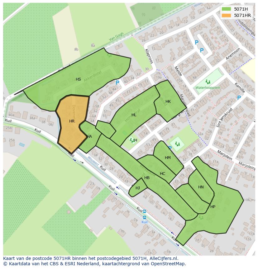 Afbeelding van het postcodegebied 5071 HR op de kaart.