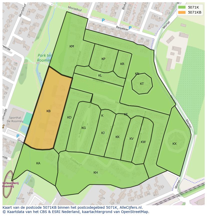 Afbeelding van het postcodegebied 5071 KB op de kaart.