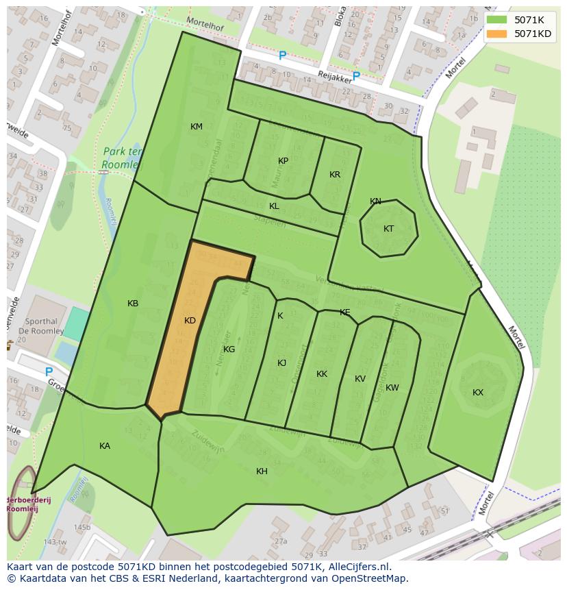 Afbeelding van het postcodegebied 5071 KD op de kaart.