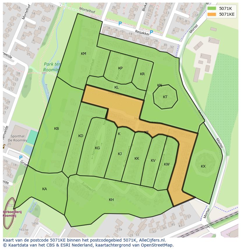 Afbeelding van het postcodegebied 5071 KE op de kaart.