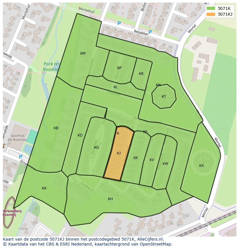 Afbeelding van het postcodegebied 5071 KJ op de kaart.