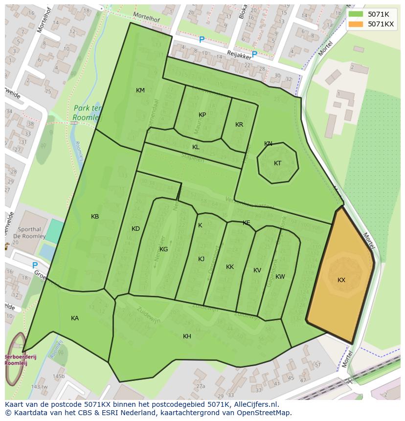 Afbeelding van het postcodegebied 5071 KX op de kaart.