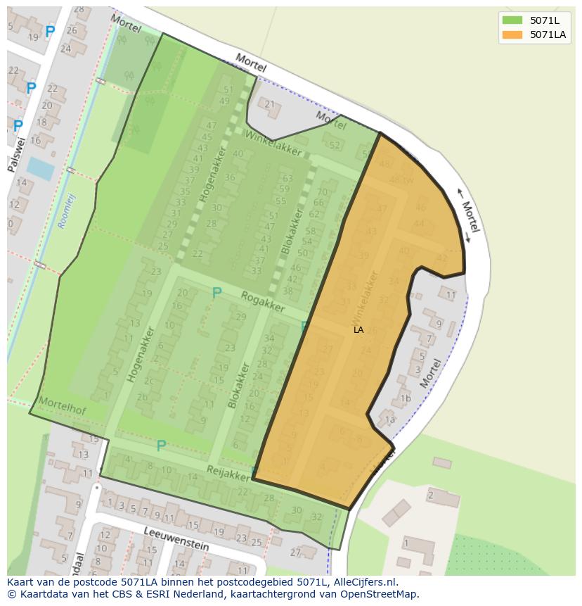 Afbeelding van het postcodegebied 5071 LA op de kaart.