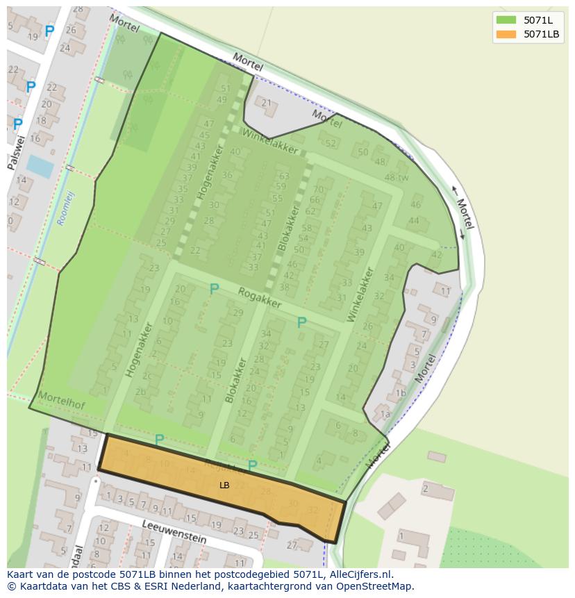 Afbeelding van het postcodegebied 5071 LB op de kaart.