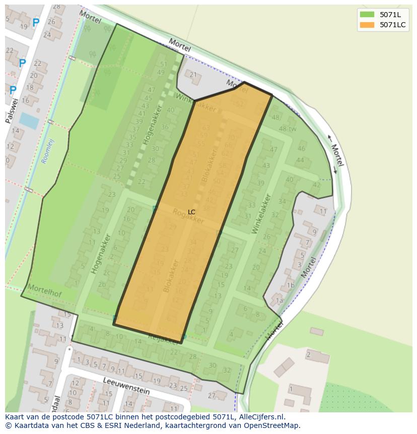 Afbeelding van het postcodegebied 5071 LC op de kaart.