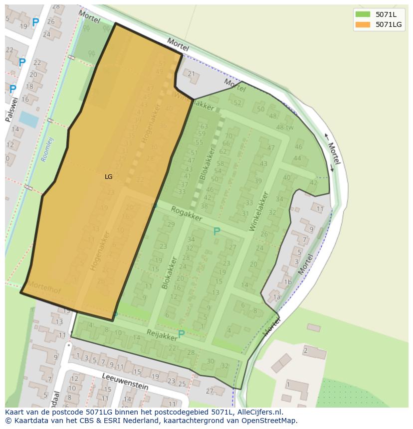 Afbeelding van het postcodegebied 5071 LG op de kaart.