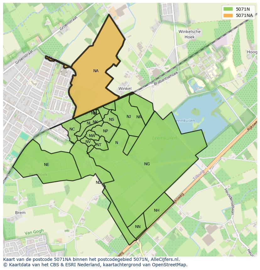 Afbeelding van het postcodegebied 5071 NA op de kaart.