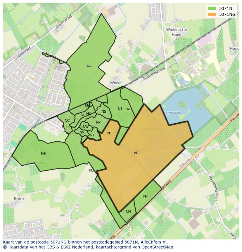 Afbeelding van het postcodegebied 5071 NG op de kaart.