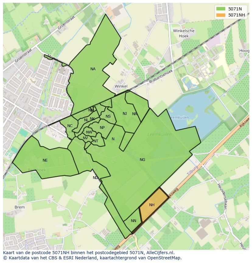 Afbeelding van het postcodegebied 5071 NH op de kaart.