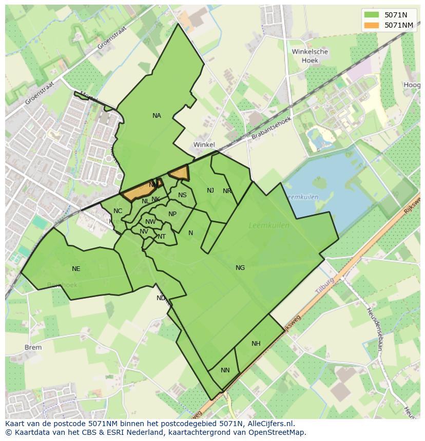 Afbeelding van het postcodegebied 5071 NM op de kaart.